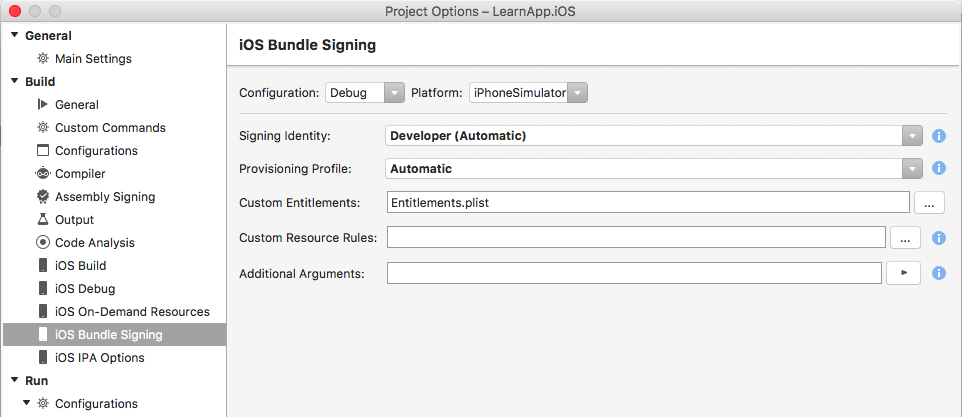 iOS Bundle Signing options for iOS Xamarin project