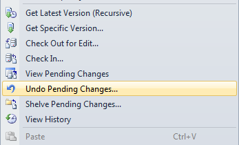Selecting Undo Pending Changes from the right click menu in Solution Explorer