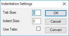Screenshot of ToolBucket indentation options
