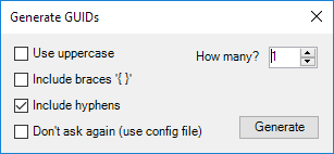 Screenshot of ToolBucket GUID generation options